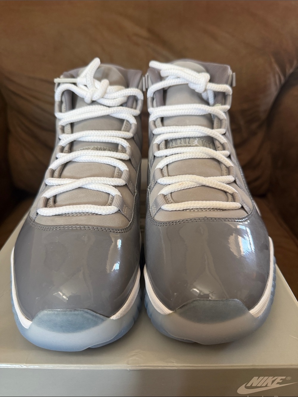 Nike Kids Grey and White Patent-Detail Sneakers